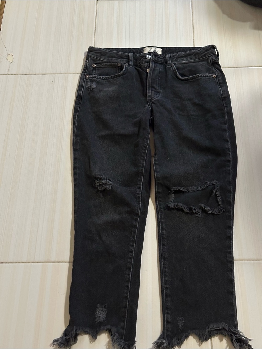 We The Free Black Distressed Straight Leg Jeans